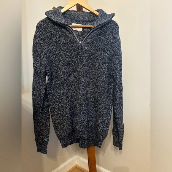 Folk Mens Size 4 (Large) Blue 100% Cotton Knit Quarter Zip Sweater - Picture 1 of 7